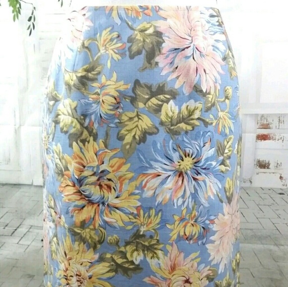 Talbots Blue Floral Linen Skirt Sz 8 - Picture 4 of 7